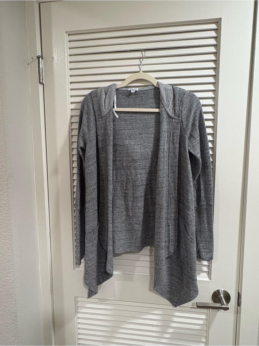 Gray Open-Front Hooded Women's Sweater Cardigan